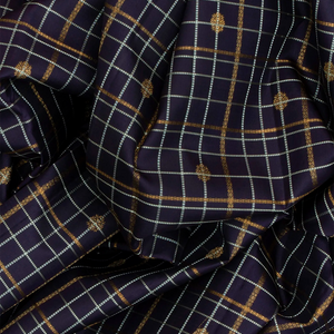 Brown Handloom Kanchipuram Korvai Silk Saree With Checks-Brown