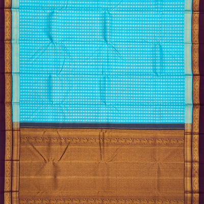 Turquoise Handloom Kanchipuram Korvai Silk Saree With Zari Checks-Turquoise