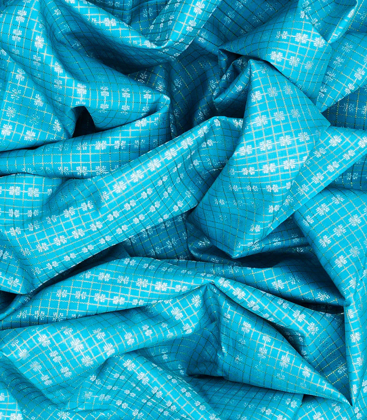 Turquoise Handloom Kanchipuram Korvai Silk Saree With Zari Checks-Turquoise