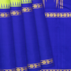 Light Green Handloom Kanchipuram Korvai Silk Saree With Blue Border-Light Green