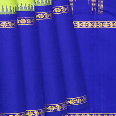 Light Green Handloom Kanchipuram Korvai Silk Saree With Blue Border-Light Green