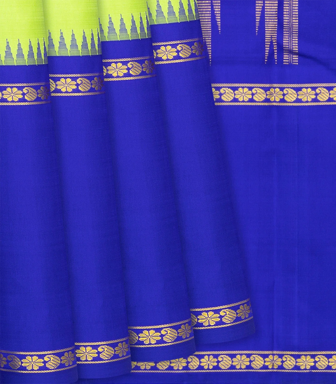 Light Green Handloom Kanchipuram Korvai Silk Saree With Blue Border-Light Green