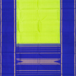 Light Green Handloom Kanchipuram Korvai Silk Saree With Blue Border-Light Green