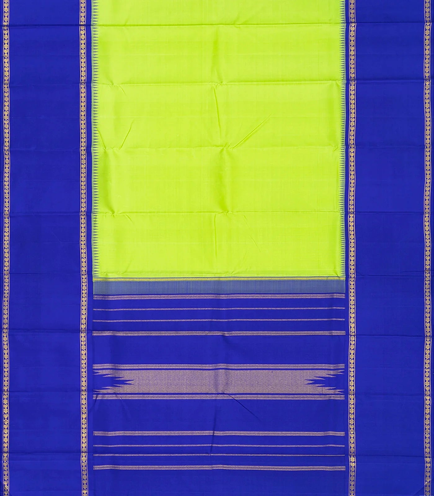 Light Green Handloom Kanchipuram Korvai Silk Saree With Blue Border-Light Green