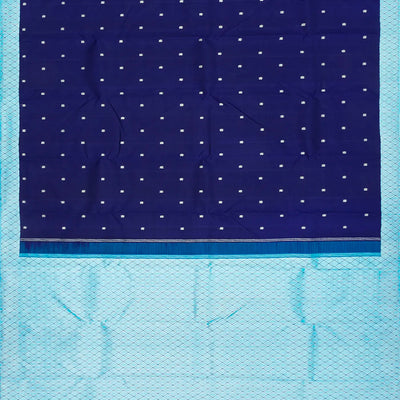 Blue Handloom Kanchipuram Korvai Silk Saree With Annam Motifs-Blue