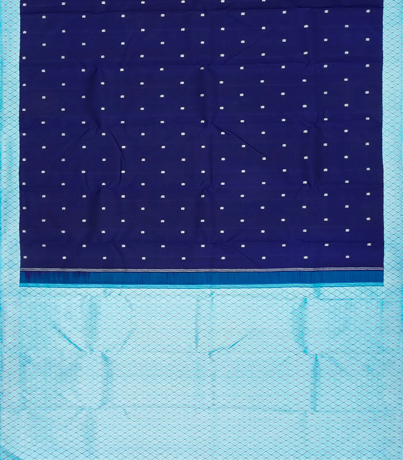 Blue Handloom Kanchipuram Korvai Silk Saree With Annam Motifs-Blue