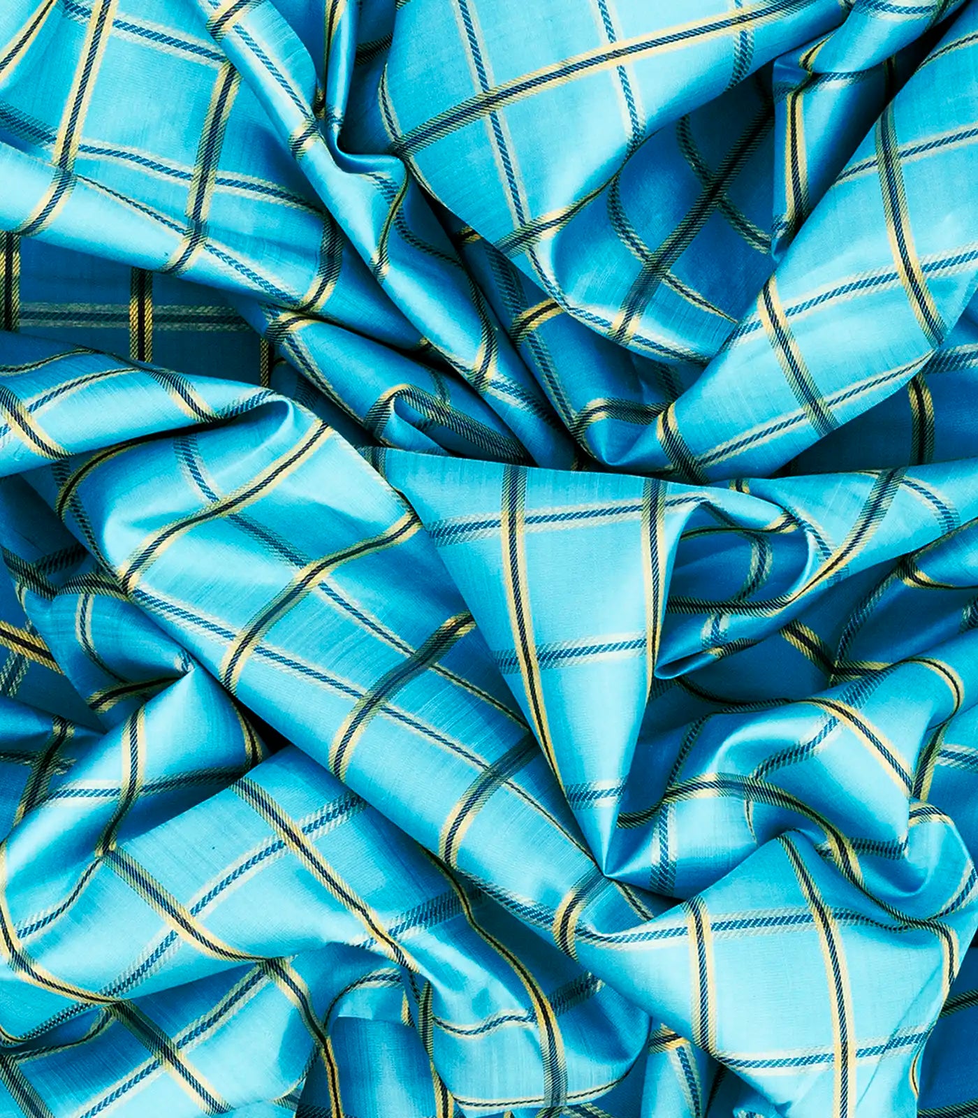 Turquoise Handloom Kanchipuram Korvai Silk Saree With Checks-Turquoise