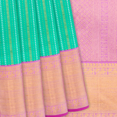 Aquamarine Handloom Kanchipuram Korvai Silk Saree Zari Stripes-Aquamarine