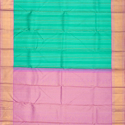 Aquamarine Handloom Kanchipuram Korvai Silk Saree Zari Stripes-Aquamarine