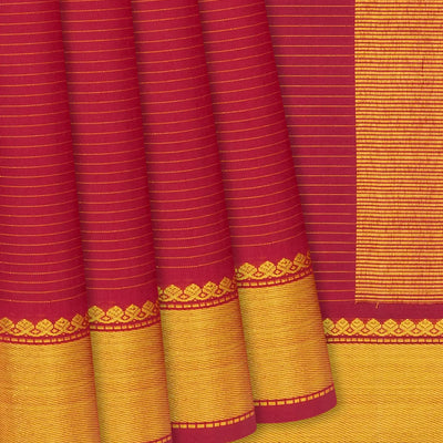 Crimson Handloom Kanchipuram Silk Saree With Zari Stripes-Crimson