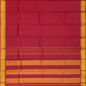 Crimson Handloom Kanchipuram Silk Saree With Zari Stripes-Crimson