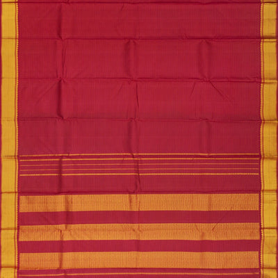 Crimson Handloom Kanchipuram Silk Saree With Zari Stripes-Crimson