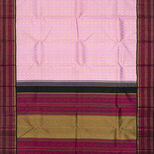 Baby Pink Handloom Kanchipuram Korvai Silk Saree With Floral Jaal Motifs-Baby Pink