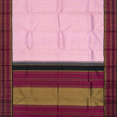 Baby Pink Handloom Kanchipuram Korvai Silk Saree With Floral Jaal Motifs-Baby Pink