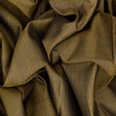 Olive Green Handloom Kanchipuram Korvai Silk Saree With Checks-Olive Green