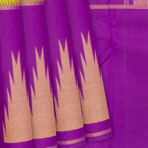 Yellow Handloom Kanchipuram Korvai Silk Saree With Checks-Yellow