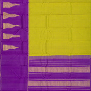 Yellow Handloom Kanchipuram Korvai Silk Saree With Checks-Yellow