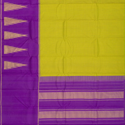 Yellow Handloom Kanchipuram Korvai Silk Saree With Checks-Yellow
