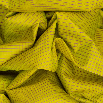 Yellow Handloom Kanchipuram Korvai Silk Saree With Checks-Yellow