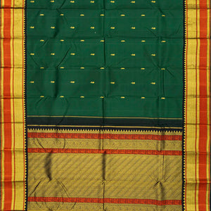 Green Handloom Kanchipuram Korvai Silk Saree With Floral Buttas-Green