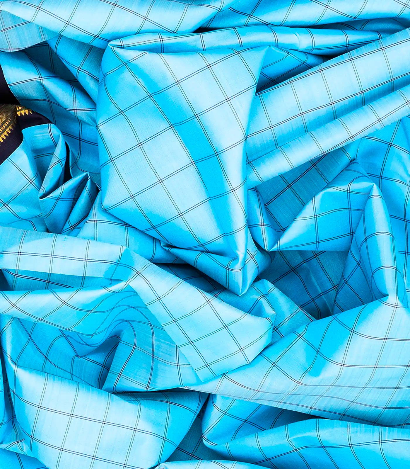 Turquoise Handloom Kanchipuram Korvai Silk Saree With Checks-Turquoise