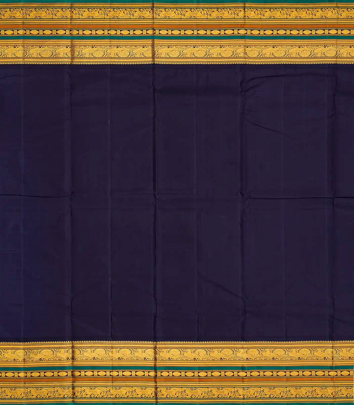 Turquoise Handloom Kanchipuram Korvai Silk Saree With Checks-Turquoise