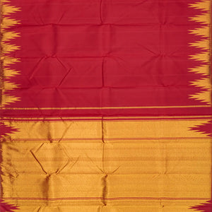 Red Handloom Kanchipuram Silk Saree With Zari Temple Border-Red