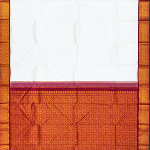 White Handloom Kanchipuram Korvai Silk Saree With Crimson Border-White