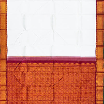 White Handloom Kanchipuram Korvai Silk Saree With Crimson Border-White