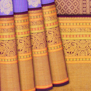 Lavender Handloom Kanchipuram Korvai Silk Saree With Annam Buttas-Lavander