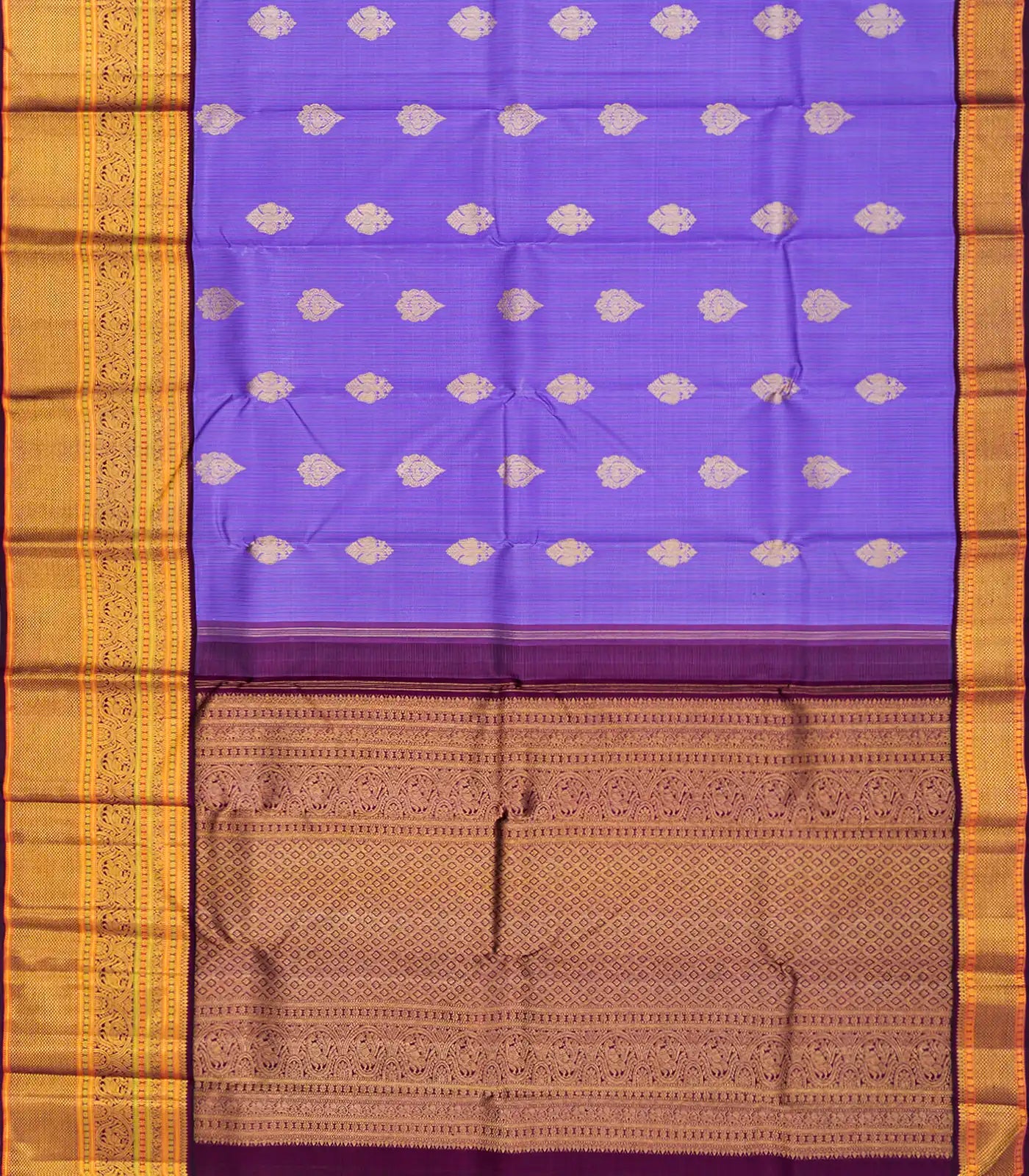 Lavender Handloom Kanchipuram Korvai Silk Saree With Annam Buttas-Lavander