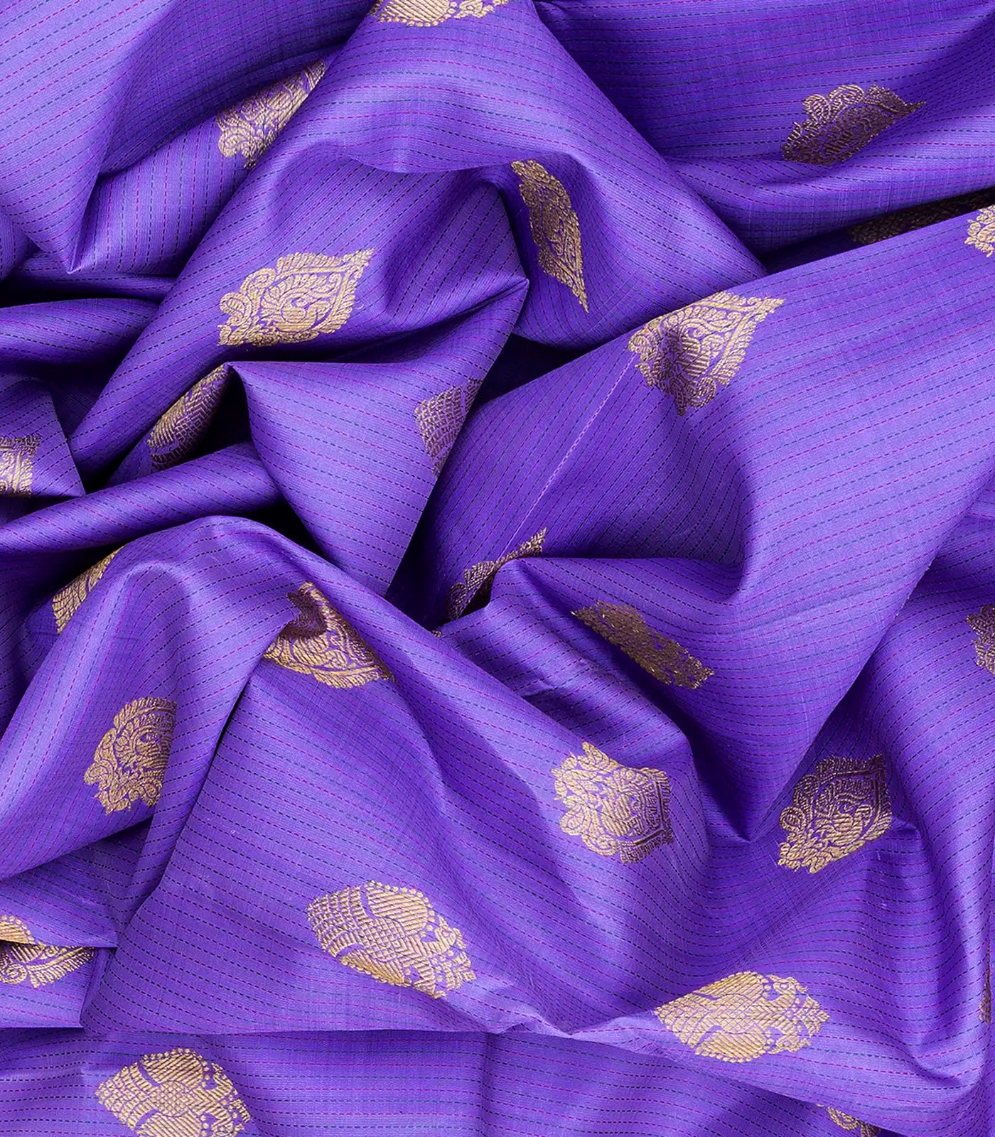 Lavender Handloom Kanchipuram Korvai Silk Saree With Annam Buttas-Lavander