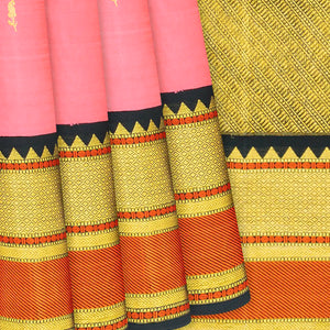 Baby Pink Handloom Kanchipuram Korvai Silk Saree With Mango Buttas-Baby Pink