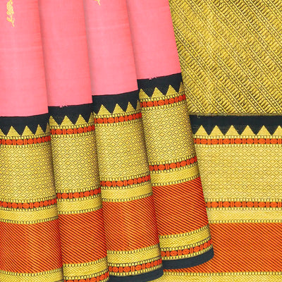 Baby Pink Handloom Kanchipuram Korvai Silk Saree With Mango Buttas-Baby Pink