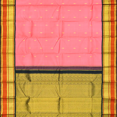 Baby Pink Handloom Kanchipuram Korvai Silk Saree With Mango Buttas-Baby Pink