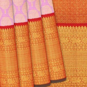 Baby Pink Handloom Kanchipuram Korvai Silk Saree With Floral Motifs-Baby Pink
