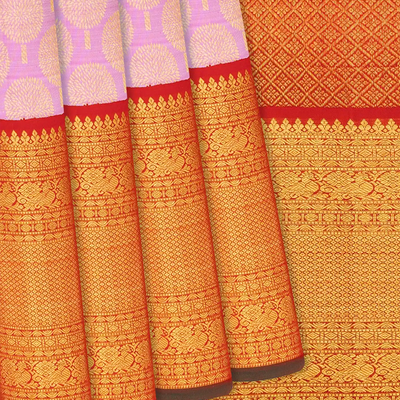 Baby Pink Handloom Kanchipuram Korvai Silk Saree With Floral Motifs-Baby Pink