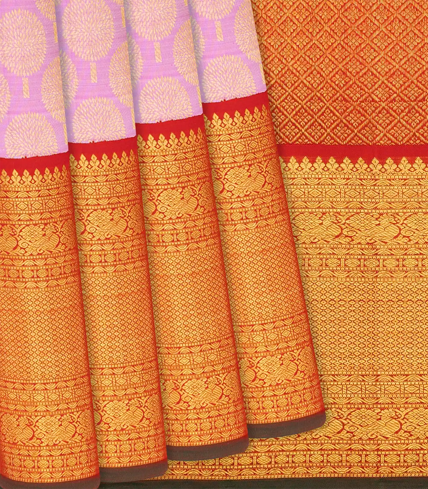 Baby Pink Handloom Kanchipuram Korvai Silk Saree With Floral Motifs-Baby Pink