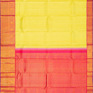 Yellow Handloom Kanchipuram Korvai Silk Saree With Zari Stripes-Yellow