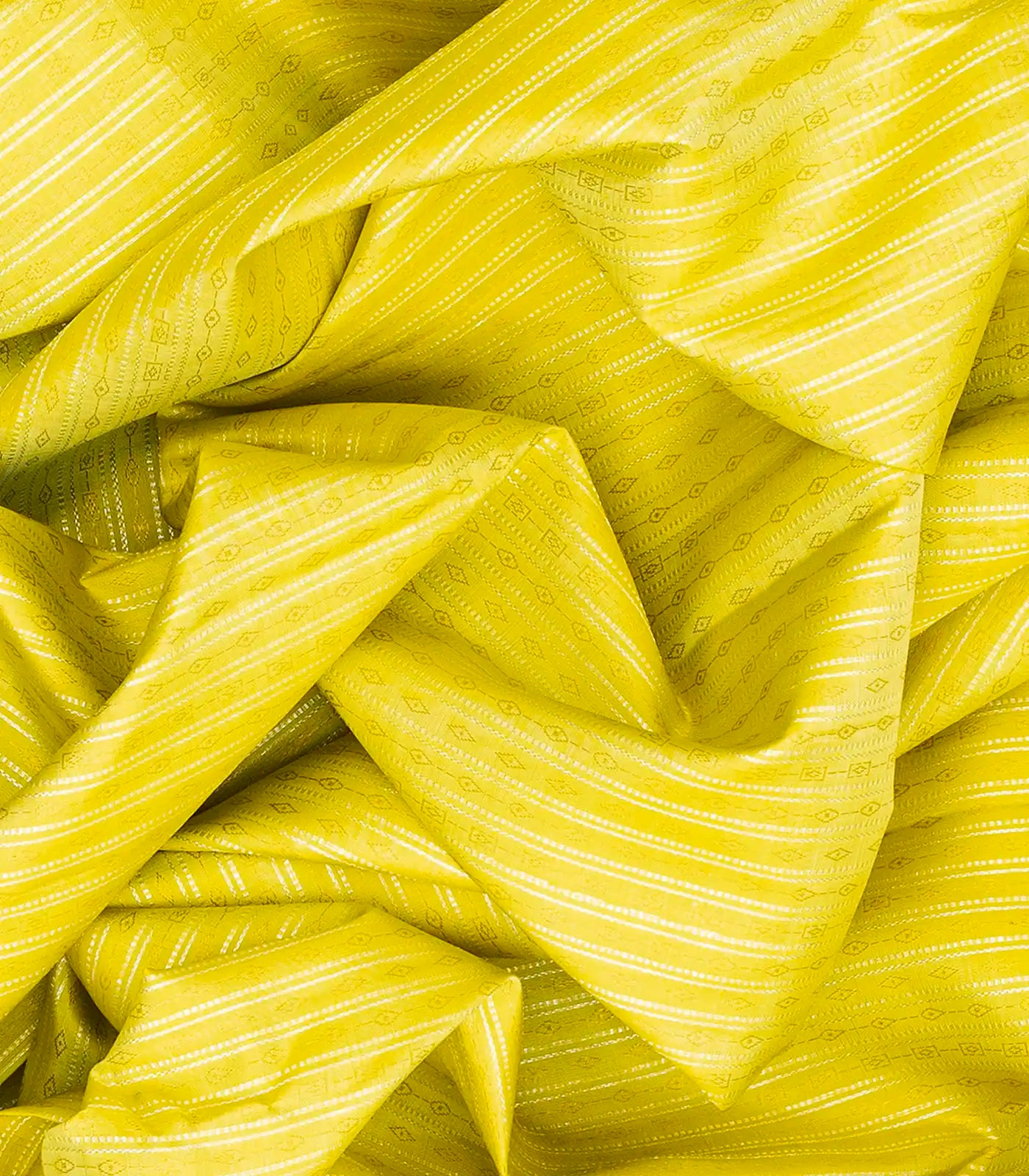 Yellow Handloom Kanchipuram Korvai Silk Saree With Zari Stripes-Yellow