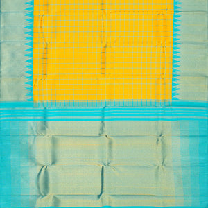 Yellow Handloom Kanchipuram Korvai Silk Saree With Meena Checks-Yellow