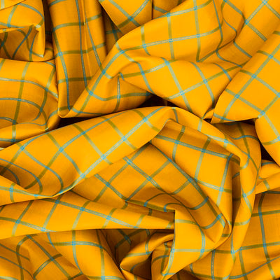 Yellow Handloom Kanchipuram Korvai Silk Saree With Meena Checks-Yellow