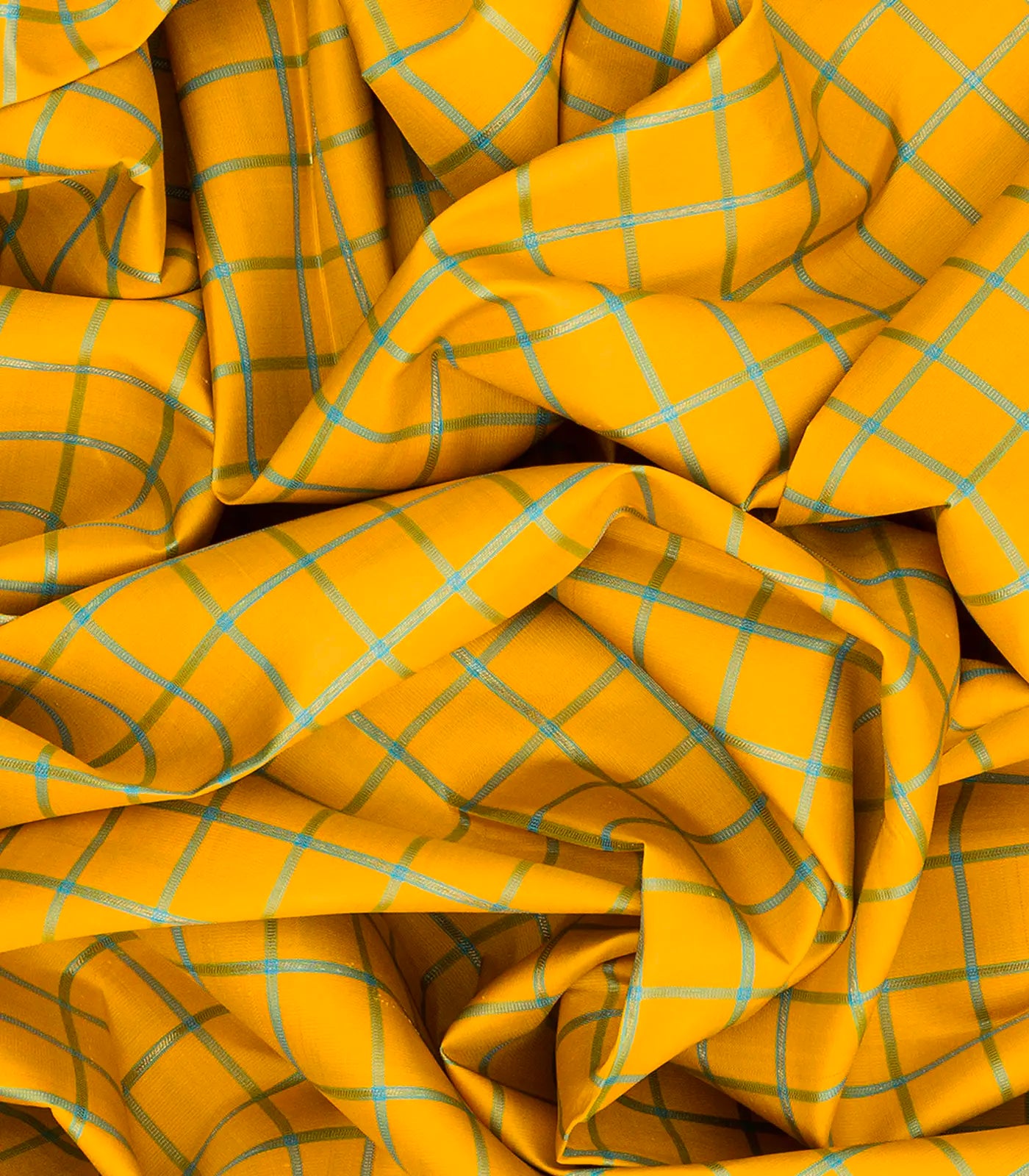 Yellow Handloom Kanchipuram Korvai Silk Saree With Meena Checks-Yellow