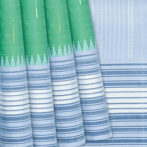 Aquamarine Handloom Kanchipuram Korvai Silk Saree With Jasmine Bud Motifs-Aquamarine