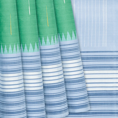 Aquamarine Handloom Kanchipuram Korvai Silk Saree With Jasmine Bud Motifs-Aquamarine