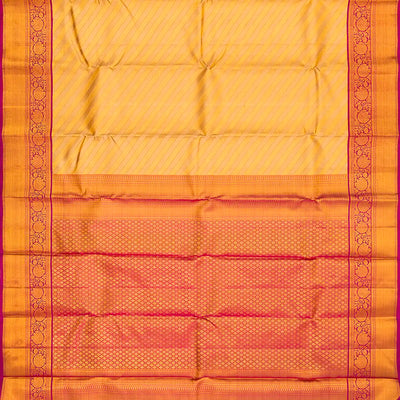 Beige Handloom Kanchipuram Korvai Silk Saree With Diagonal Stripes-Beige