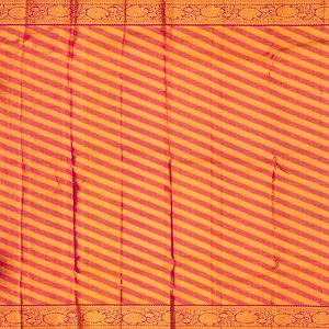 Beige Handloom Kanchipuram Korvai Silk Saree With Diagonal Stripes-Beige