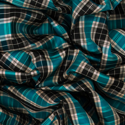 Multi Colour Checks Kanchipuram Silk Saree With  Black contrast  border & pallu-Multi colour