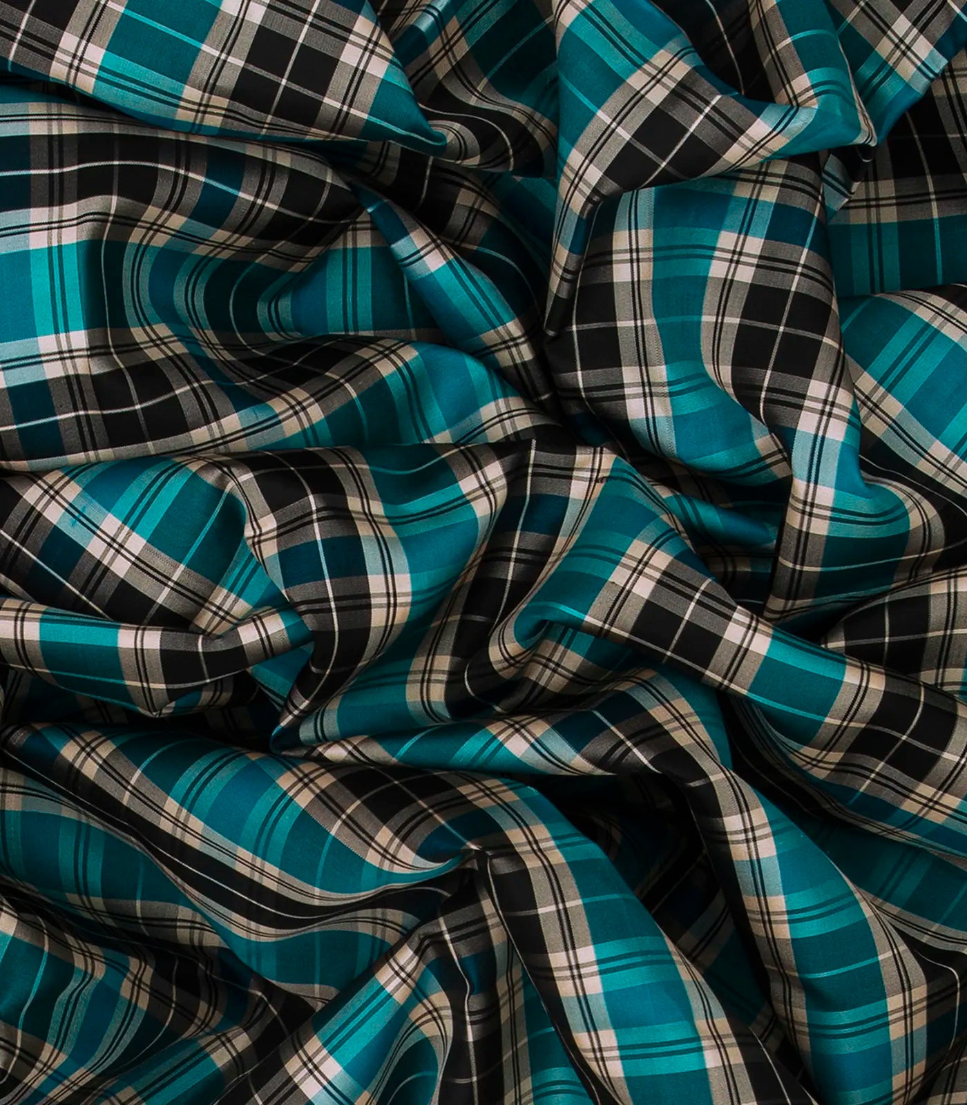 Multi Colour Checks Kanchipuram Silk Saree With  Black contrast  border & pallu-Multi colour