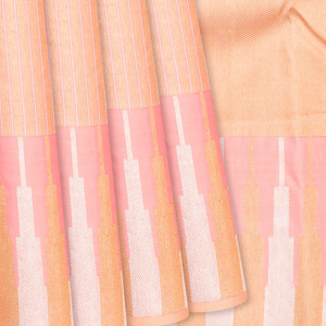 Light Peach Handloom Kanchipuram Silk Saree With Stripes-Light Peach